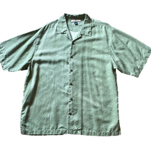 Tommy Bahama Mens Large 100% Silk Mossy Green Hawaiian Short Sleeve Shirt